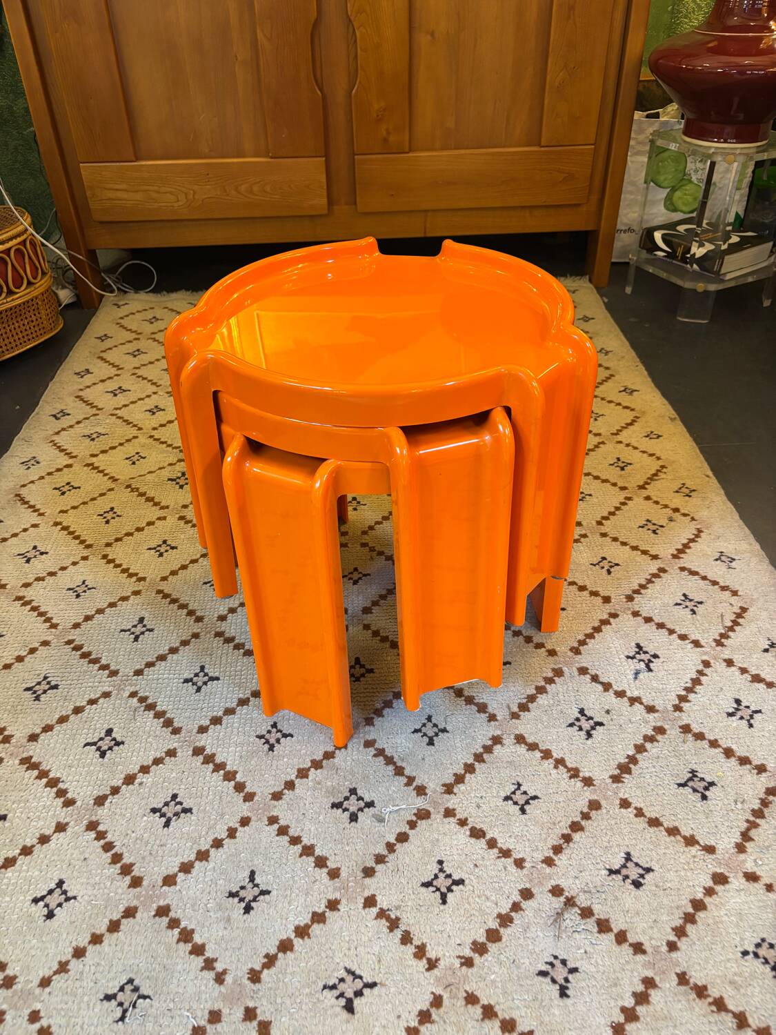 Set of 3 orange nesting tables from Kartell
