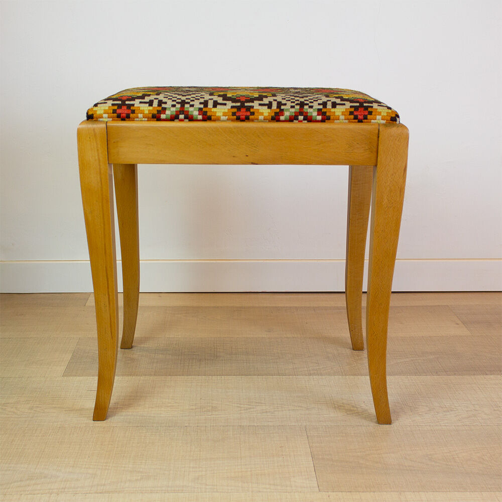 Vintage French stool with gobelin upholstery