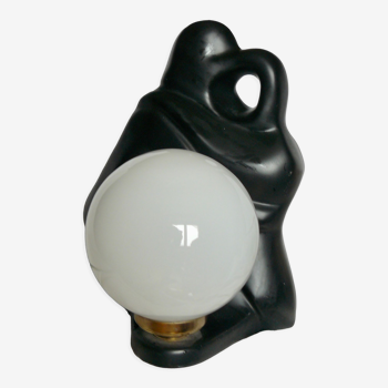 Lampe céramique noir anthropomorphe design 1970