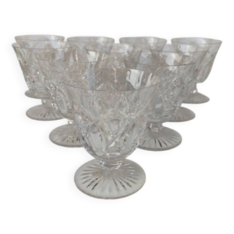 10 Baccarat crystal glasses, Beaujeu model, mid-20th century.