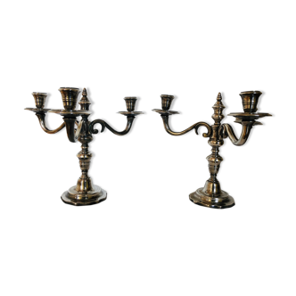 Pair of silver metal candlesticks