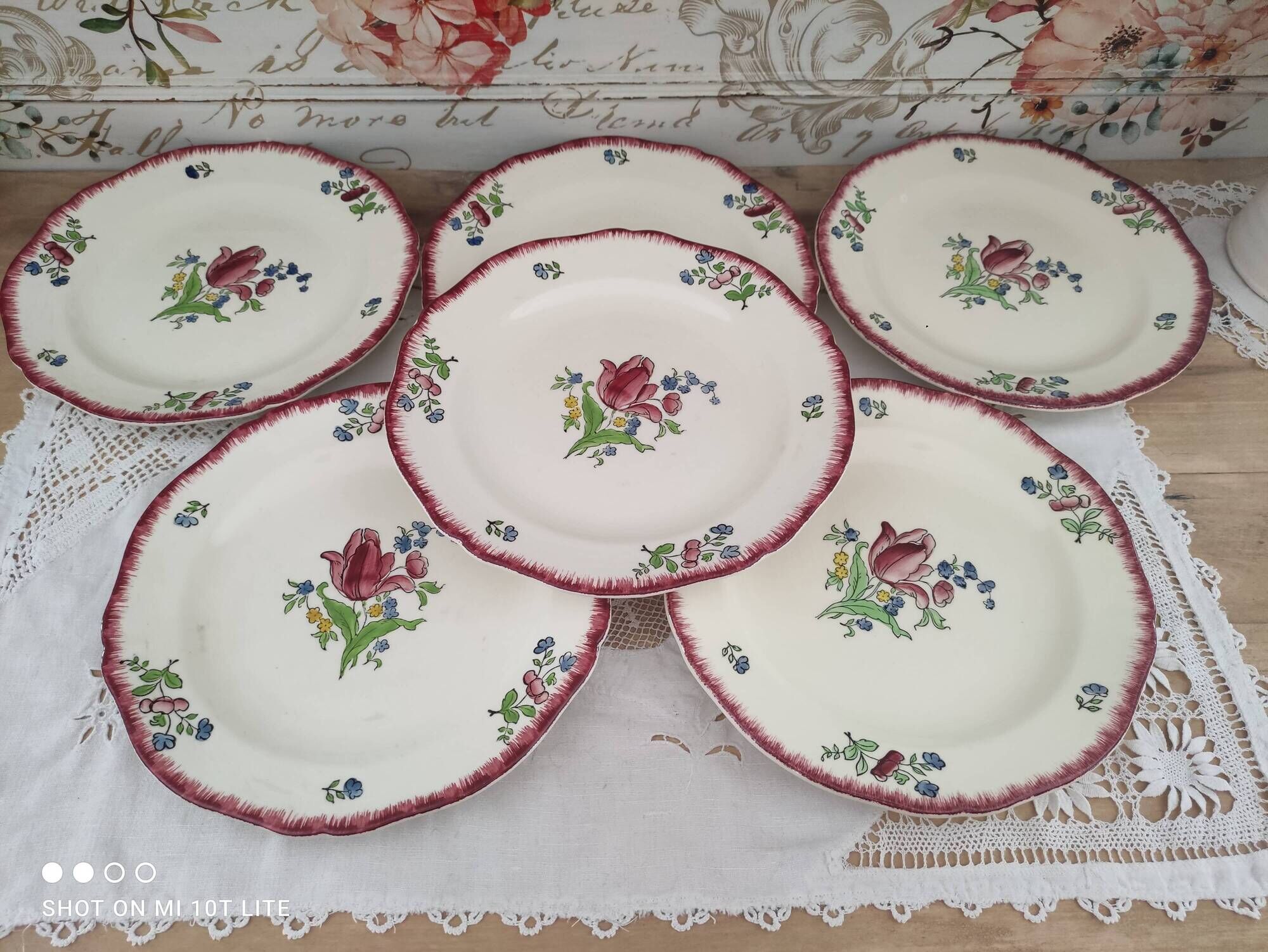 Set of 6 flat plates Gien France Lorraine model