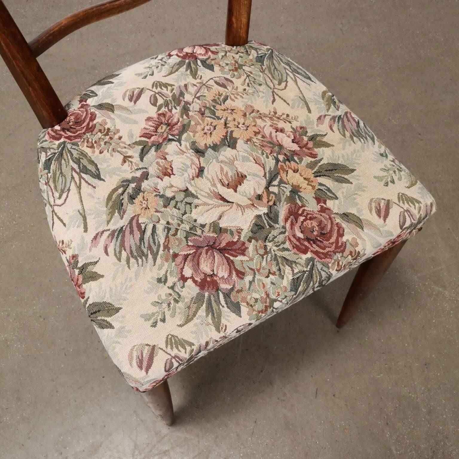 Vintage ash and fabric chairs, Italy, 1950s-1960s, to be restored.