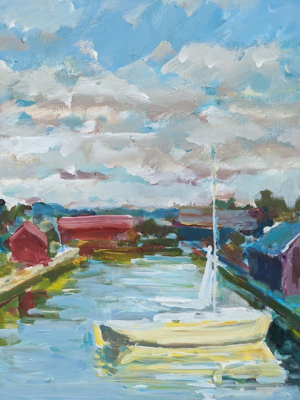 Vintage Mid Century Swedish Framed Oil  Painting - The Canal