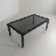 Vintage brutalist black iron chain link coffee table with original smoked glass, 70s