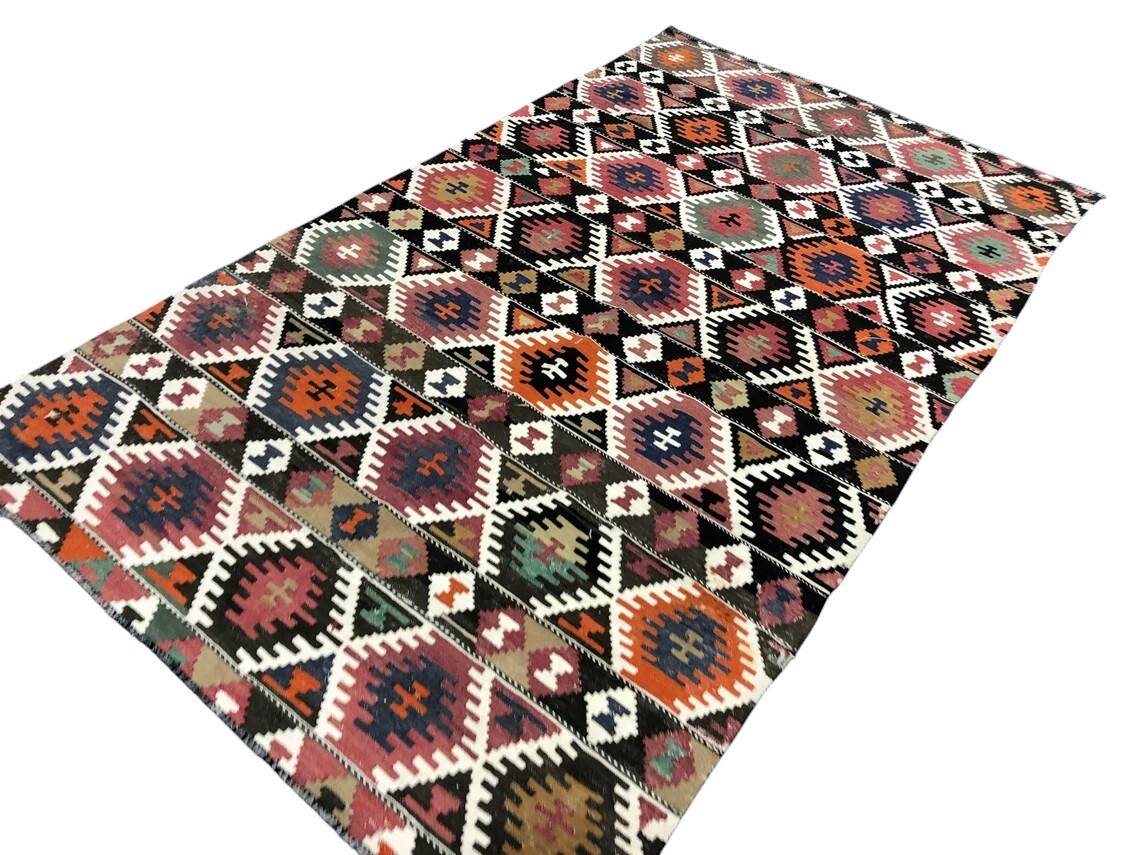 Oushak Vintage Geometric Kilim