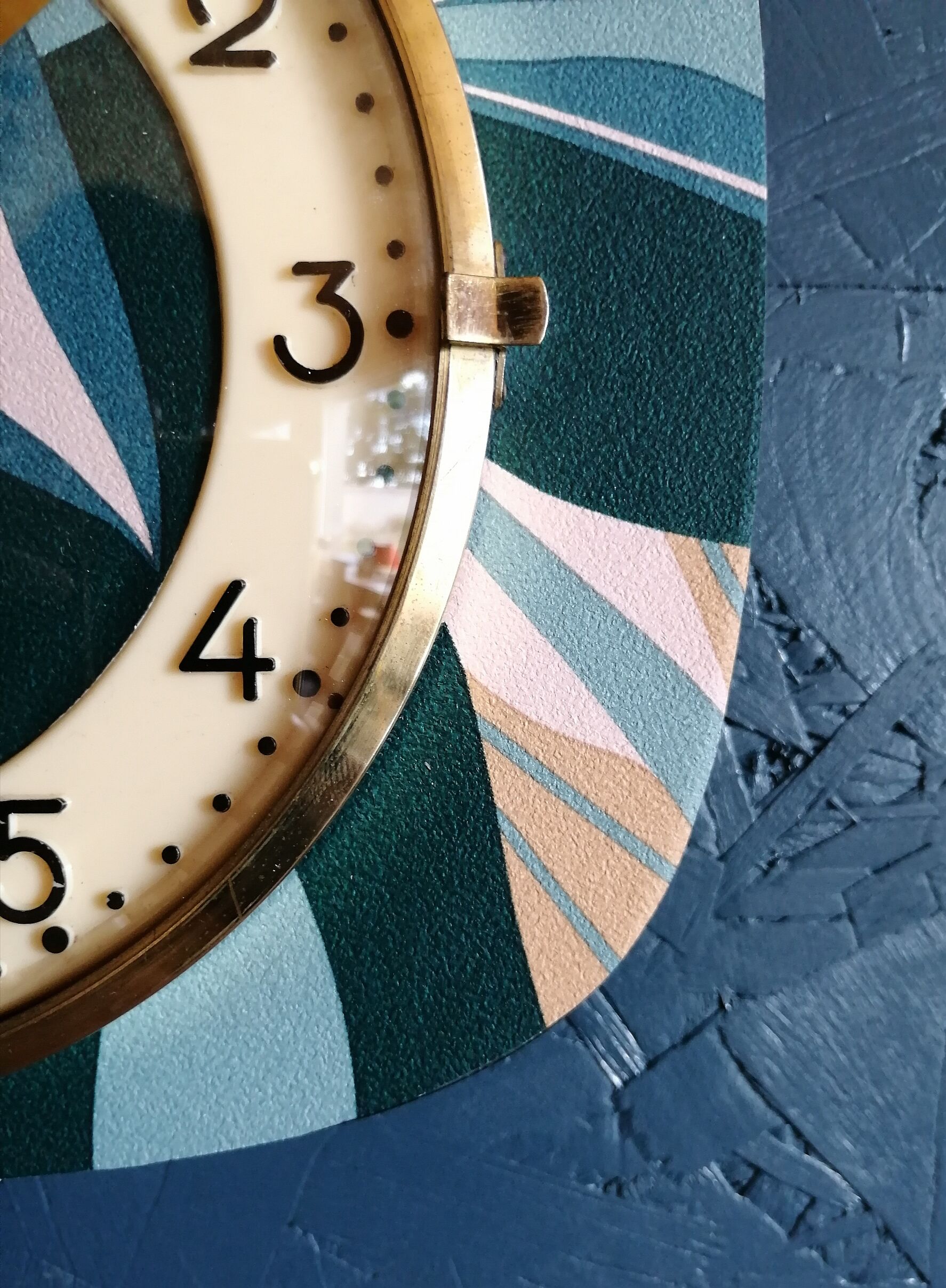 Vintage clock silent rectangular wall clock "Blue Green Pink"