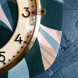 Vintage clock silent rectangular wall clock "Blue Green Pink"