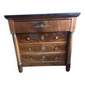 Commode Empire XIXe en acajou flammé – Marbre noir intact d'origine