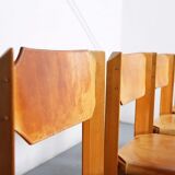 Set of 4 dining chairs elm wood cognac leather