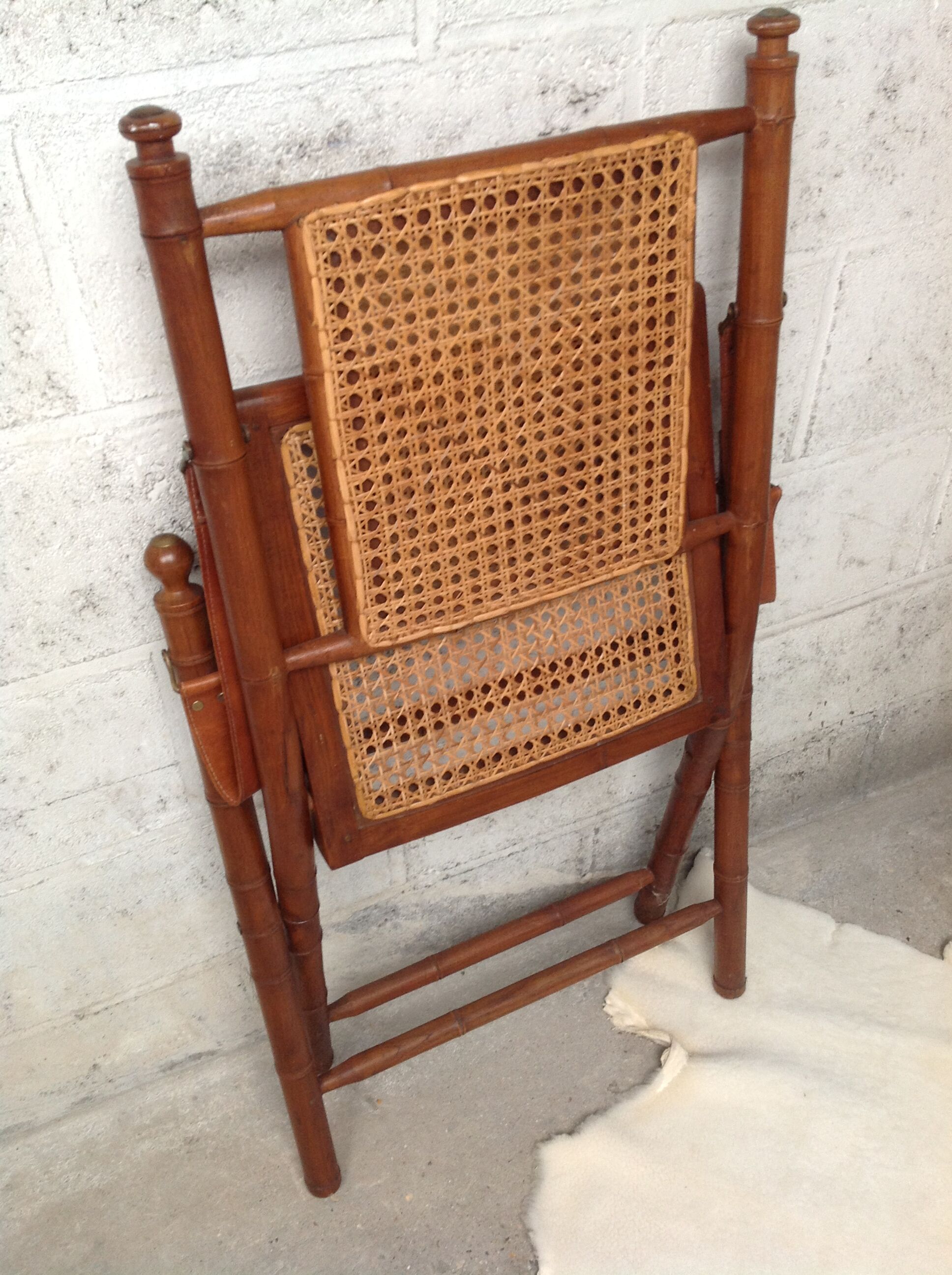 Bamboo folding armchair and caning