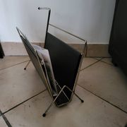Vintage metal magazine rack in gold and black vinyl Newspaper holder