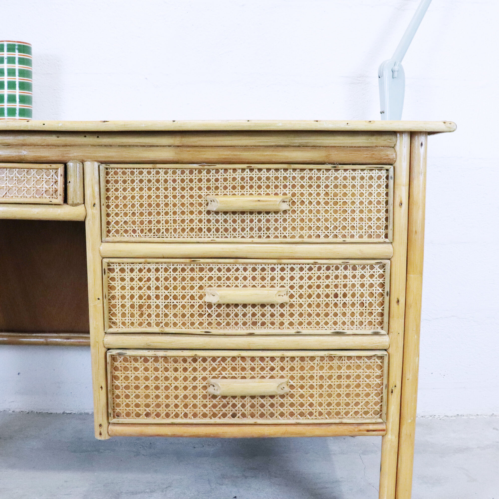Desk in rattan and caning