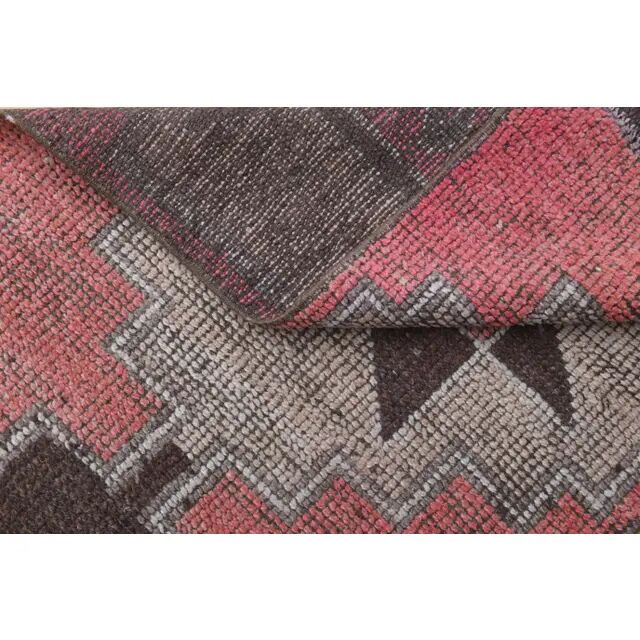 1970s Vintage Turkish Oushak Handmade Wool Cotton Pink Runner Rug 89x279