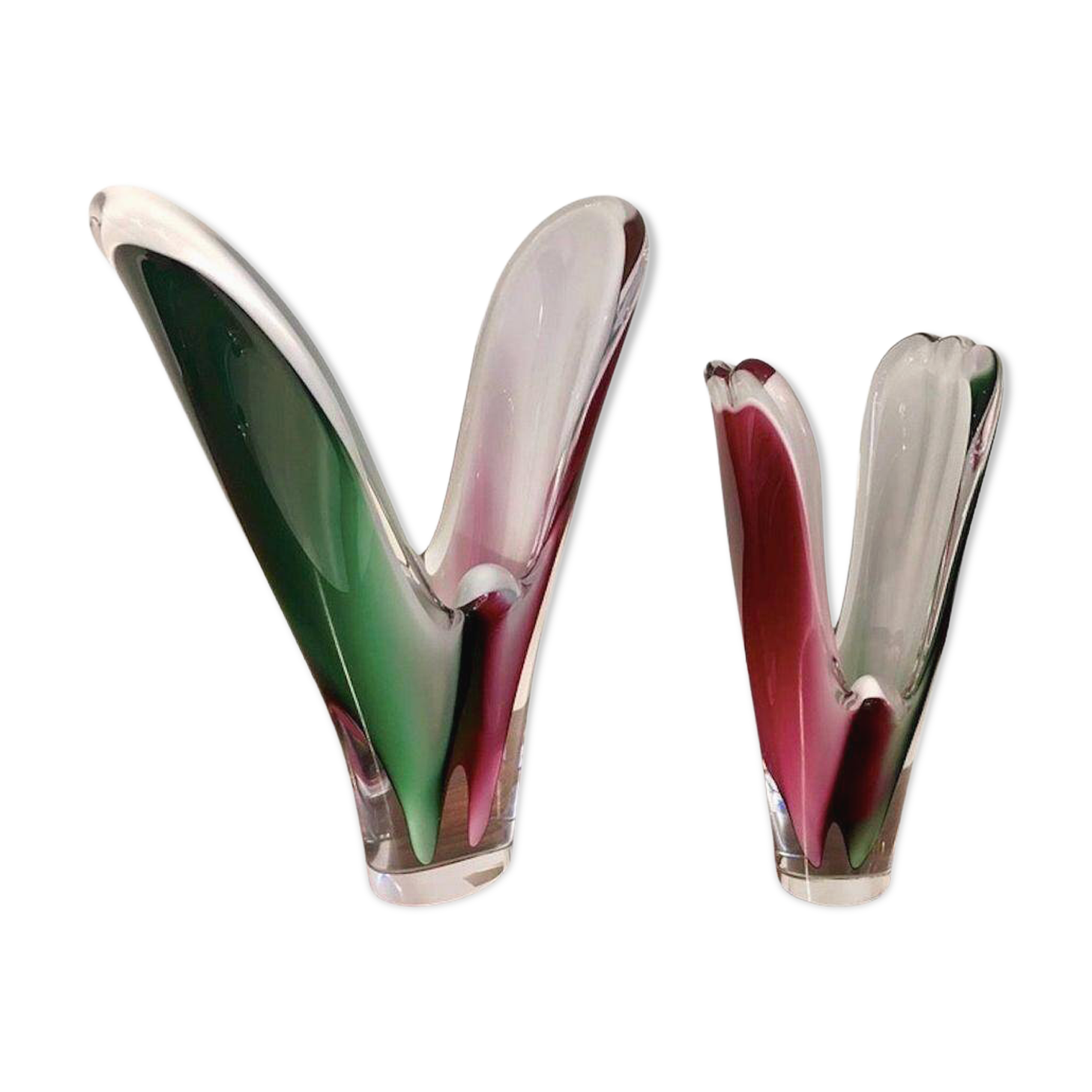 Pair of crystal vases by Paul Kedelv for Flygsfors Coquille