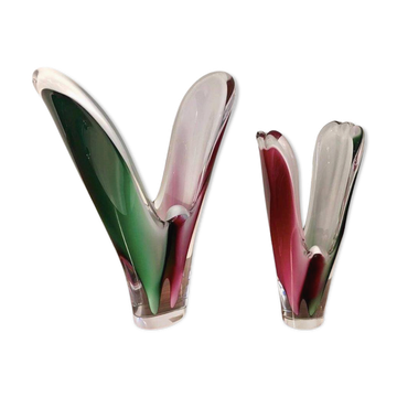 Paire de vases en cristal Paul Kedelv pour Flygsfors Coquille
