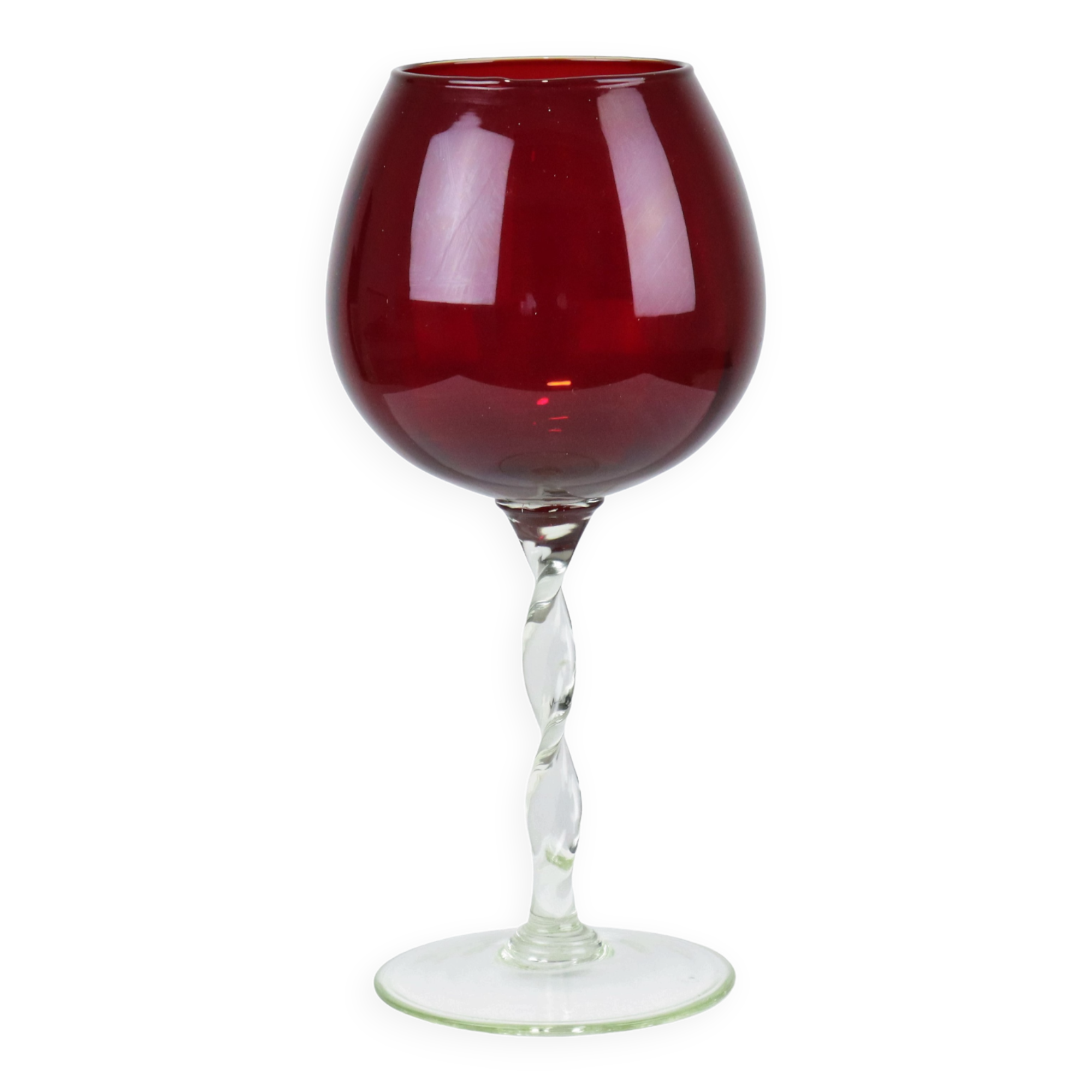 Vintage red glass brandy glass cup mouth blown italy 33cm