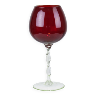 Tasse en verre de cognac en verre rouge vintage soufflée à la bouche Italie 33cm