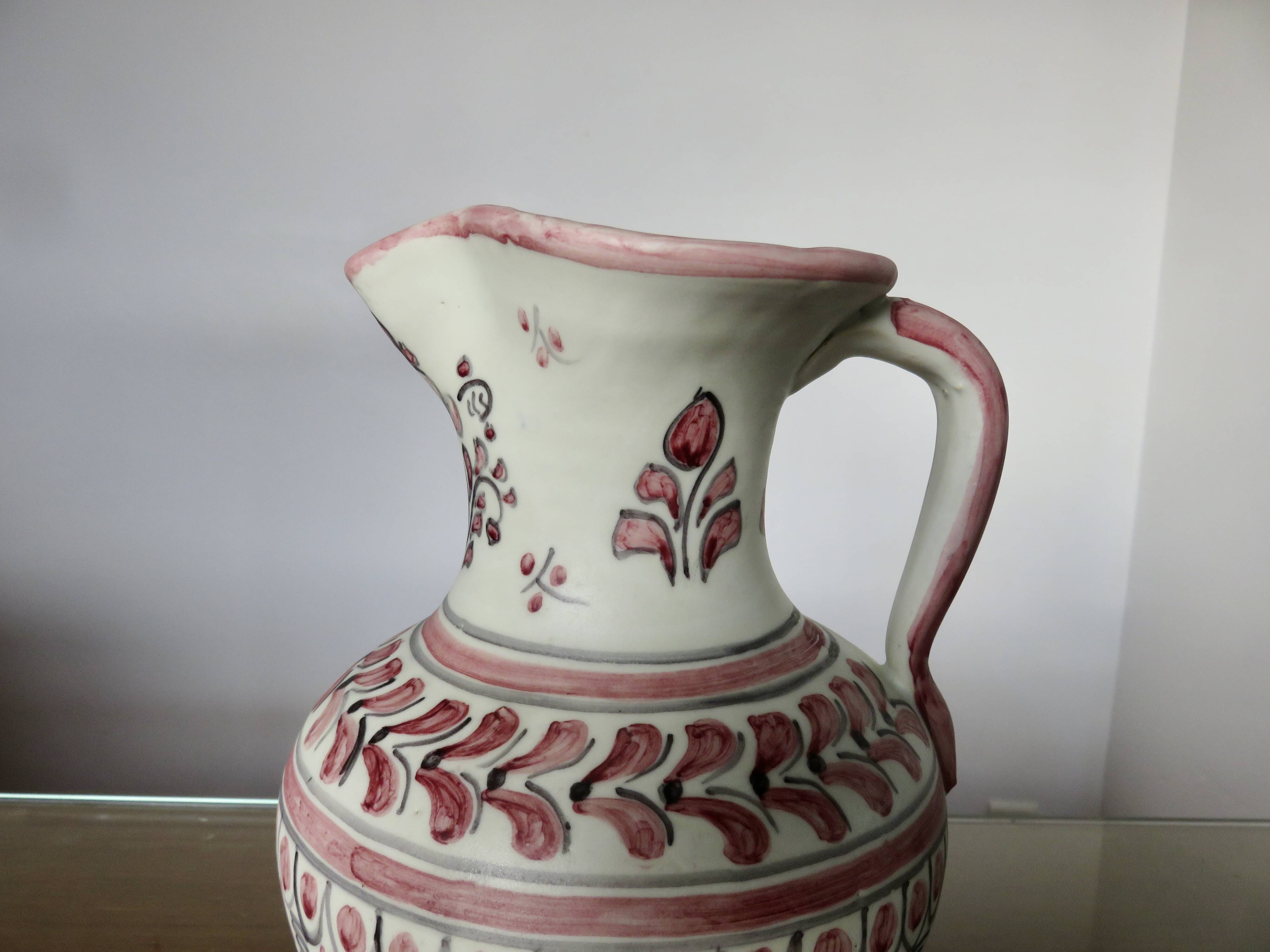 Signed "talavera" ceramic pitcher, Spain, 1950s-60s