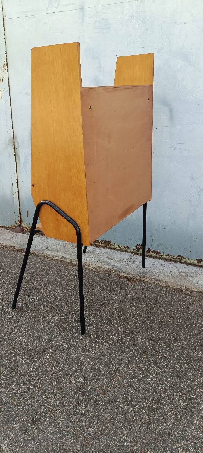 Vintage light oak secretary desk with metal base