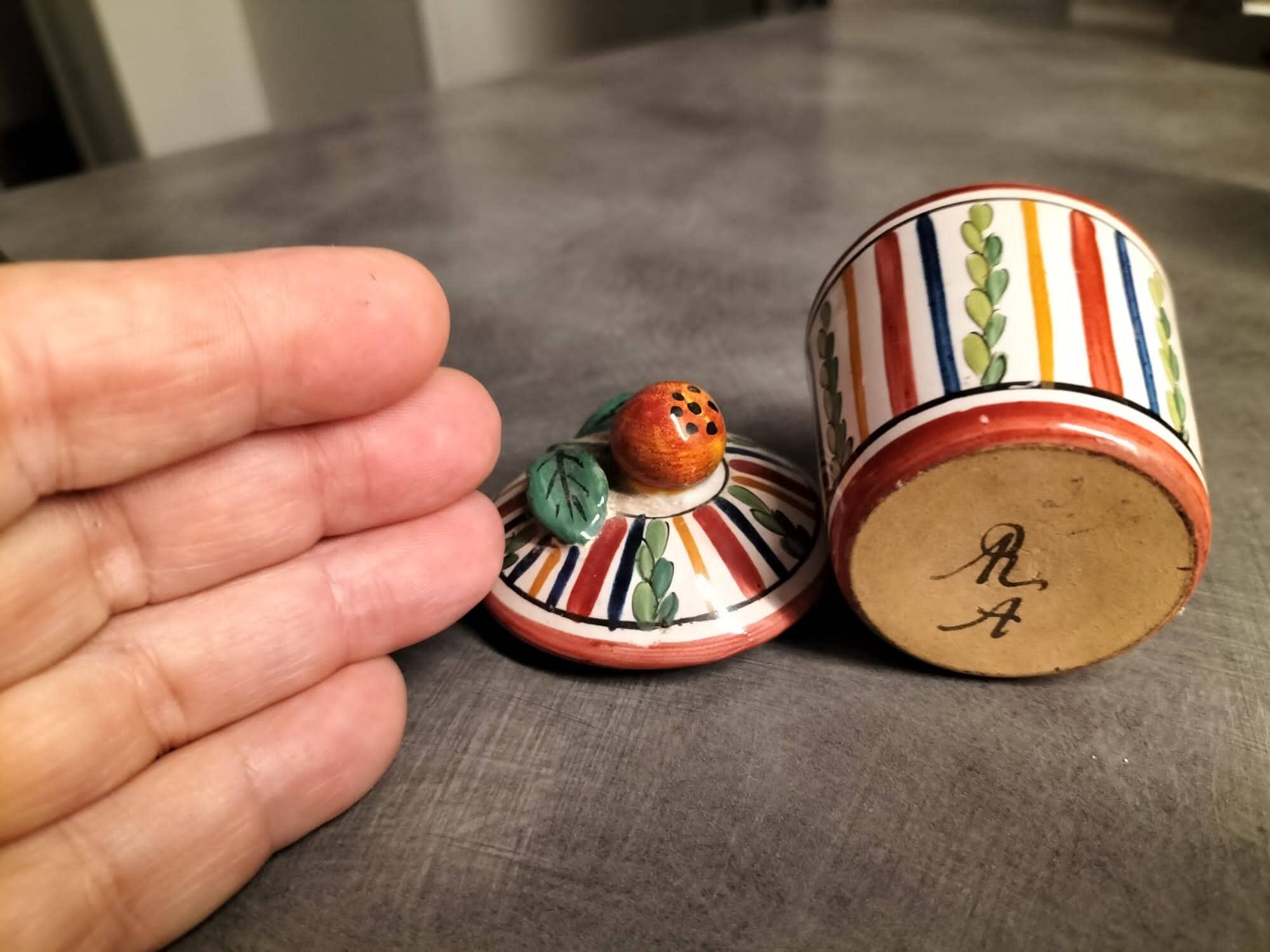 Small mustard pot signed AR-A in ceramic