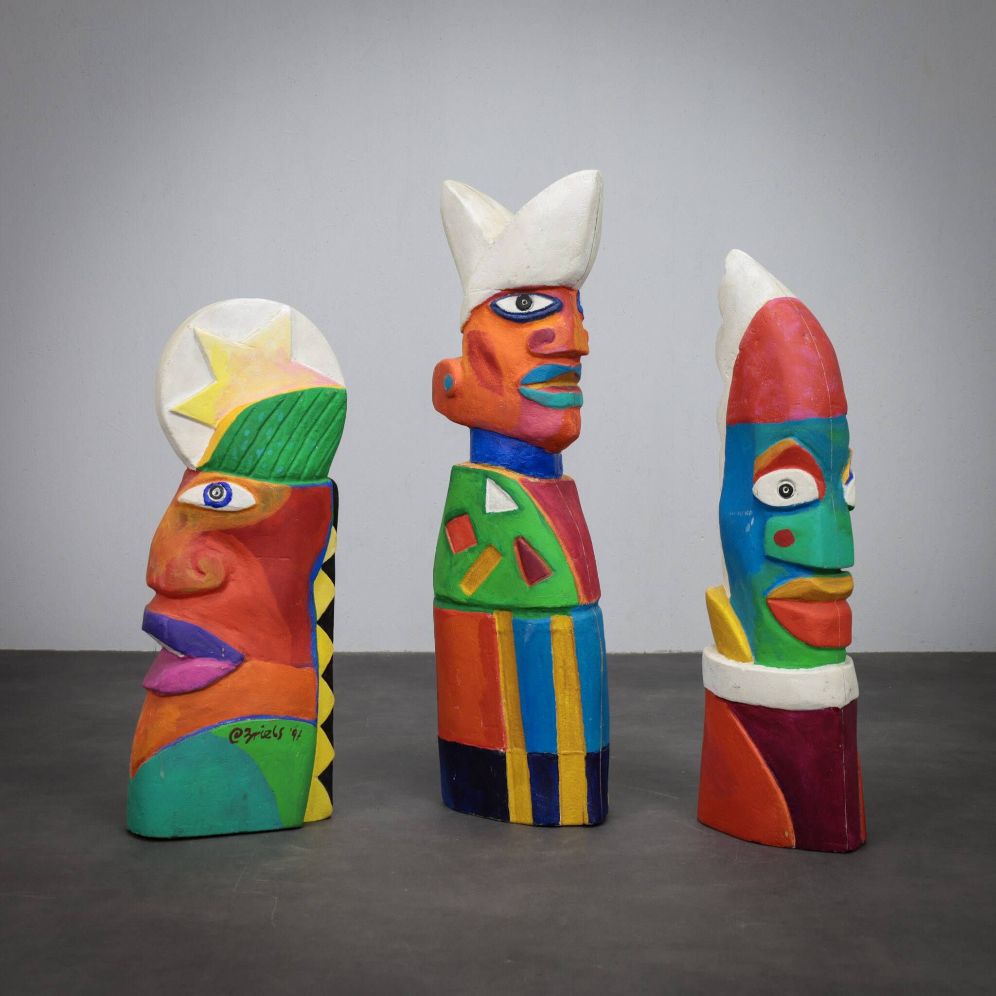 Group of unique vibrant sculptures by Clemens Briels, Netherlands 1990s