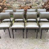 Vintage chairs guariche stone in Skaï green bottle and base in metal square tube.