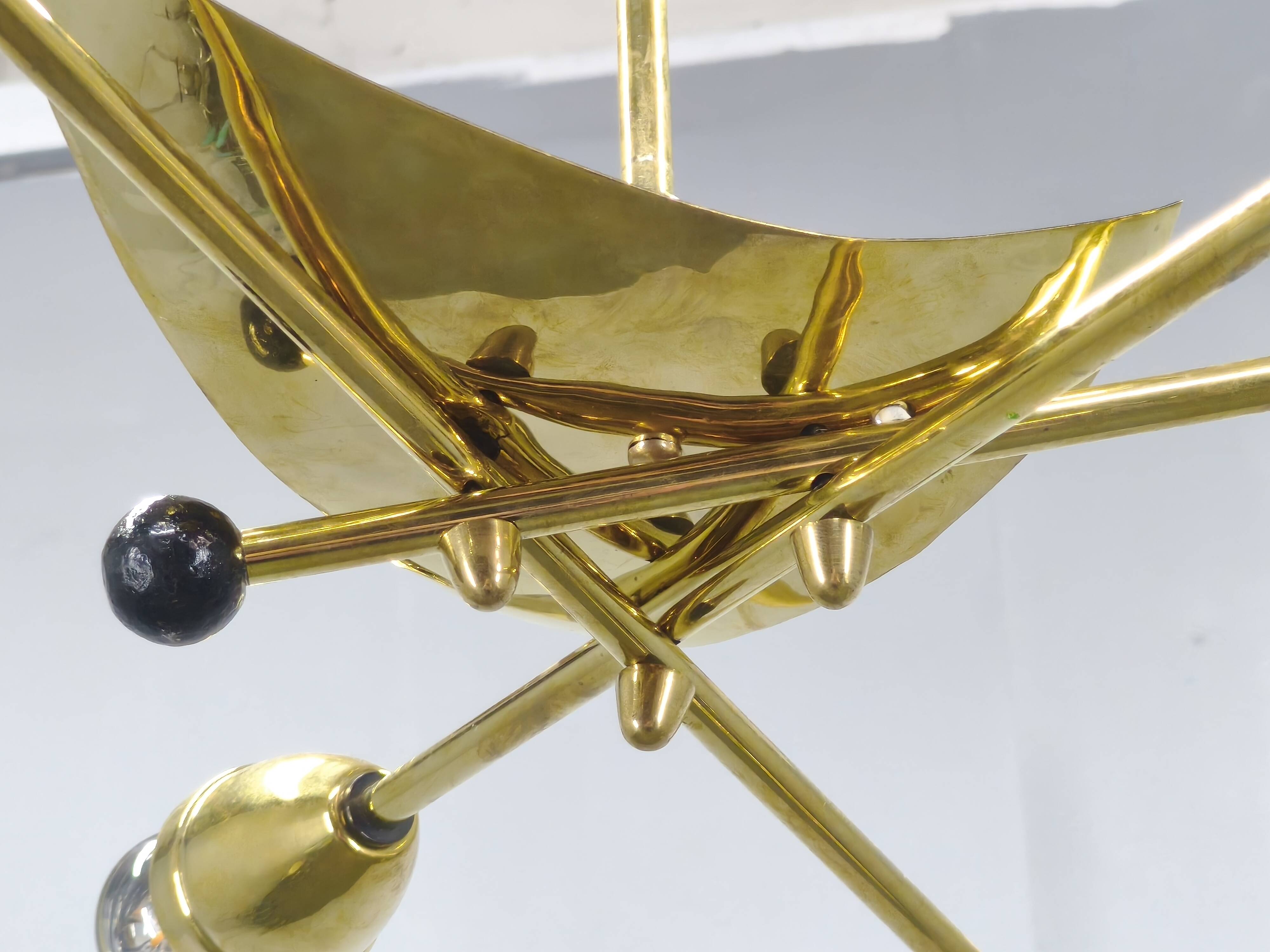 Italian Stilnovo Style Brass Sputnik Chandelier, 1970s