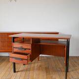 Bureau scandinave en placage chêne métal noir, Design Moderniste, 1960