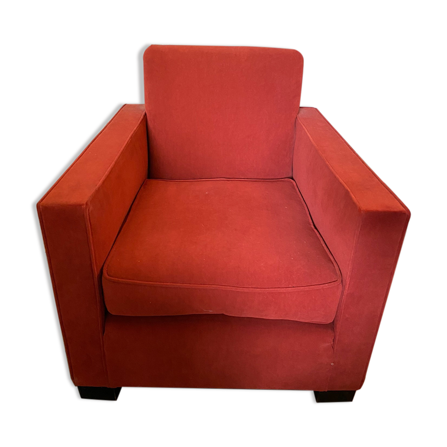 Vintage cubic armchair covered with red fabric
