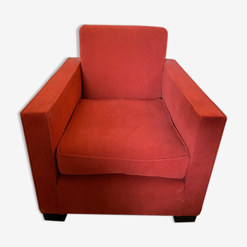 Vintage cubic armchair covered with red fabric