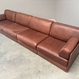 Brown leather modular sofa by De Sede; DS76, 1970s (straight)