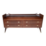High-Quality Walnut Chest of Drawers with a Thick Glass Top, Italy