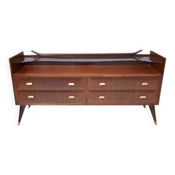 High-Quality Walnut Chest of Drawers with a Thick Glass Top, Italy