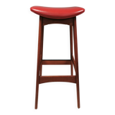 Tabouret de bar en bois de teck et cuir cognac, Danemark, années 1960