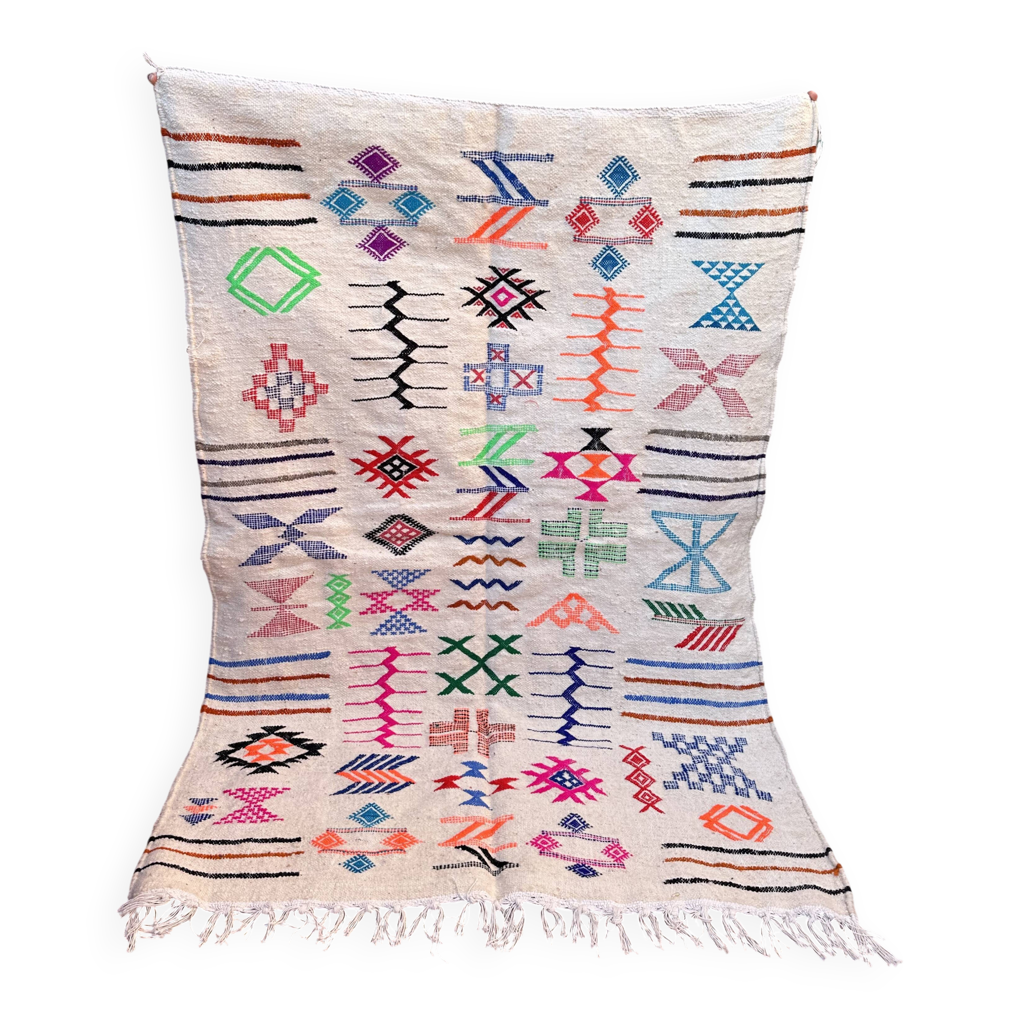 Handmade wool Berber rug – Colourful bohemian Moroccan kilim
