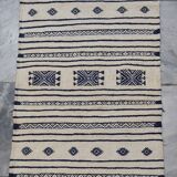 Kilim traditional white and blue handmade carpet 205x110cm