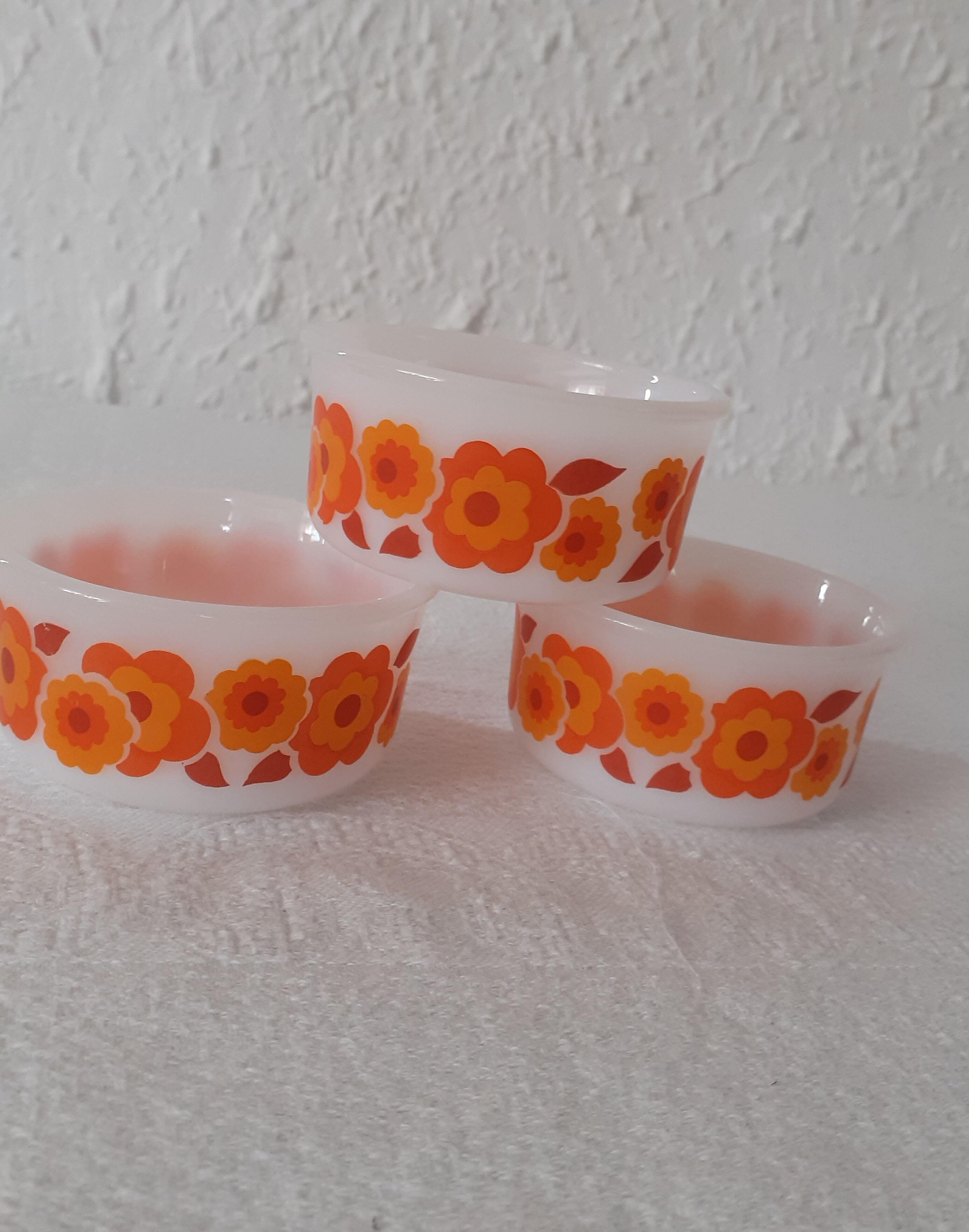 3 ramekins cups LOTUS Arcopal vintage orange flowers