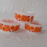 3 ramekins cups LOTUS Arcopal vintage orange flowers