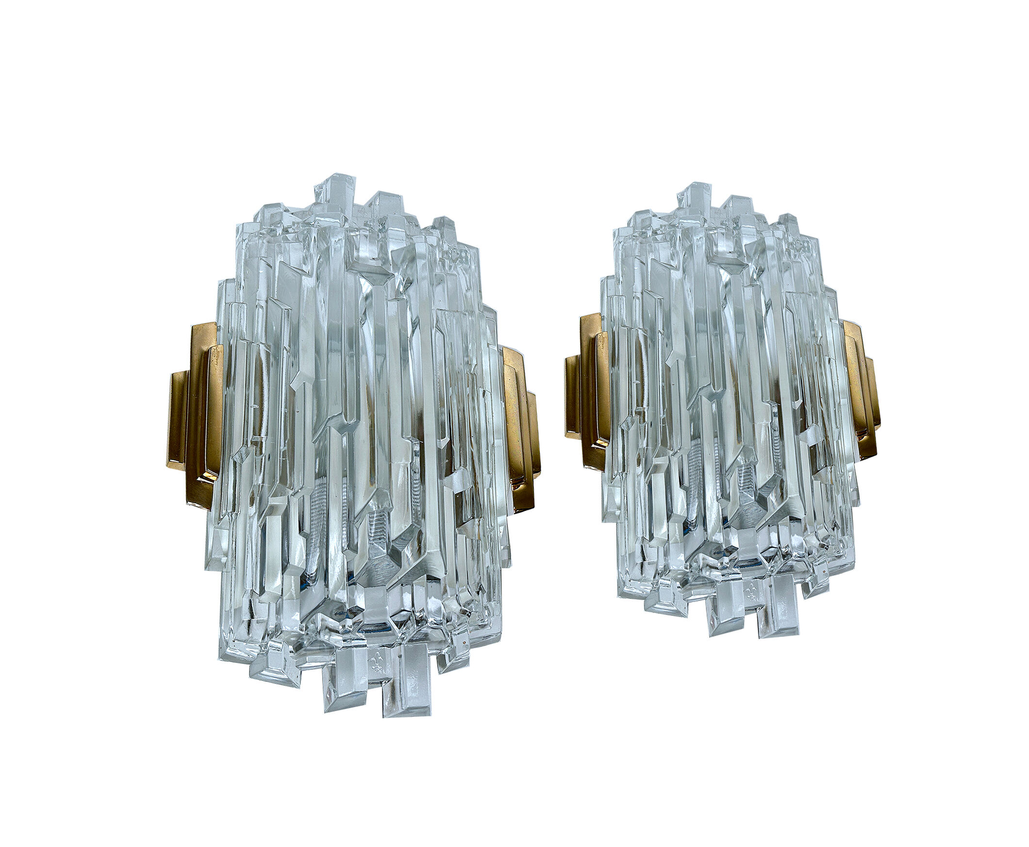 Pair of vintage wall lamps, glass and bronze gilded with fine gold