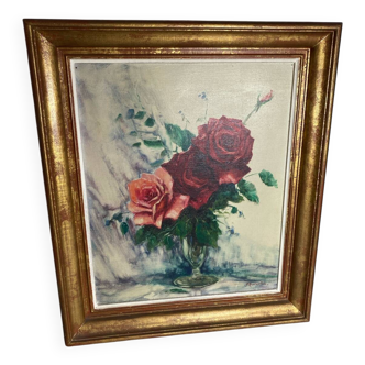 Oil on canvas, F Rembert, still life with roses