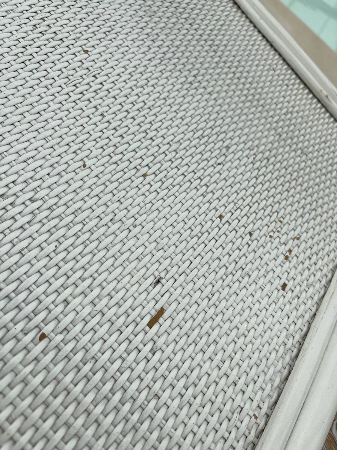 Vintage White Rattan/Bamboo Garden Furniture Set with 2 Chairs and a Stool