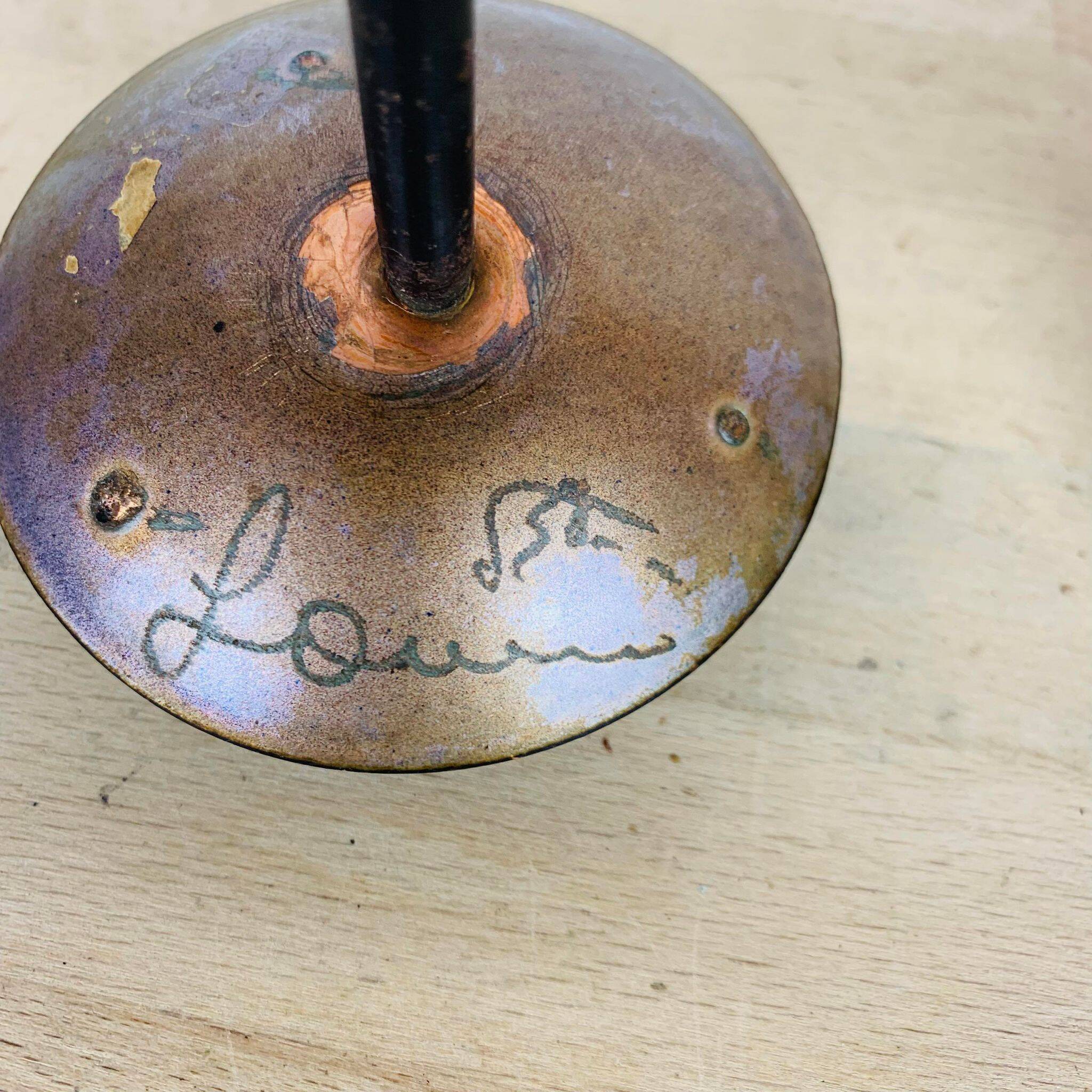 Vintage 50s iron candle holder, enameled signed