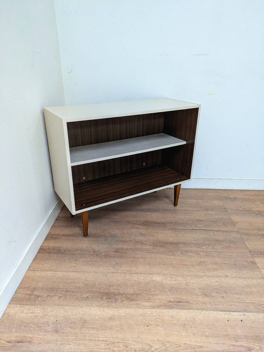 Vintage wood and white storage unit