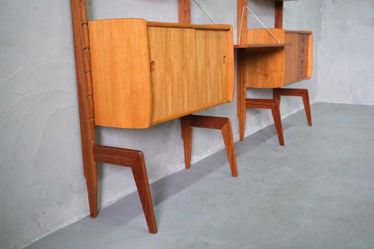 Mid-Century Modular Teak Free-Standing Wall Unit with Desk by John Texmon for Blindheim Mobelfabrik,