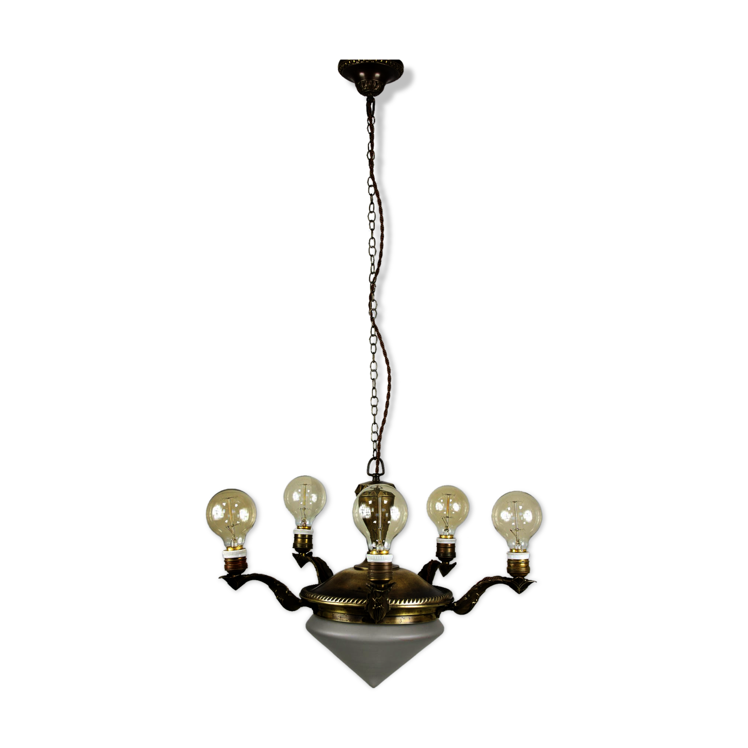 Vintage brass and glass chandelier, 40s