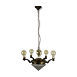 Vintage brass and glass chandelier, 40s