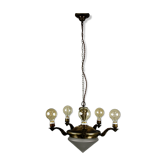 Lustre vintage en laiton et verre, années 40