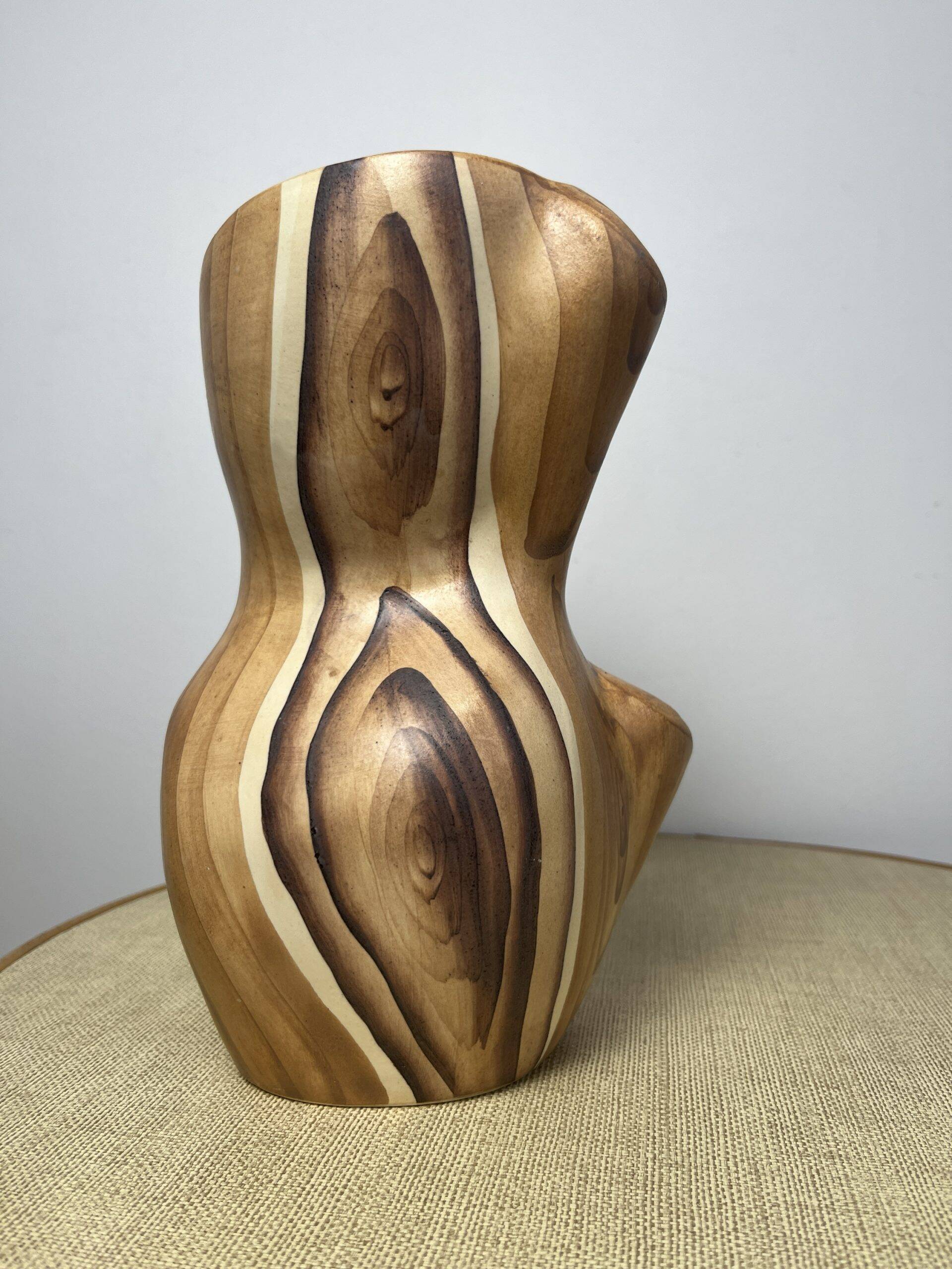 Ceramic vase in wood style by Grandjean Jourdan in Vallauris