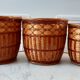 Trio of rattan and vintage bamboo pot covers 70s